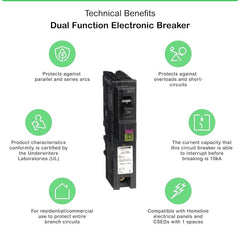 Square D - Square D HOM115PDFC Homeline 15 Amp Plug - On Neutral Single - Pole Dual Function Circuit Breaker