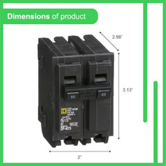 Square D - Square D HOM250 50 Amp Double Pole Homeline Circuit Breaker – 120/240V AC, 10kAIC – Pack of 1