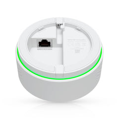 Underside of the Ubiquiti UP-AirQuality sensor showing the PoE Ethernet port and mounting slots