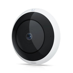 Angled view of the white Ubiquiti AI 360 fisheye camera showing its dome and circular housing