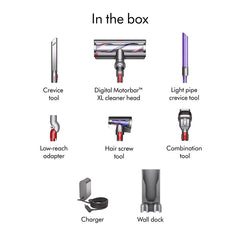 Dyson Outsize Extra cordless stick vacuum cleaner box contents and accessories