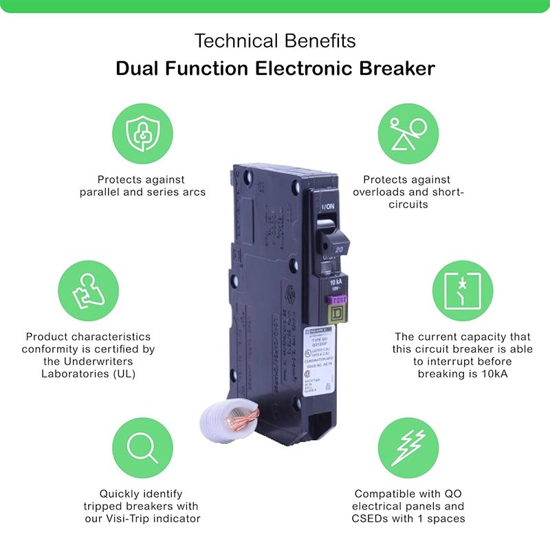 Square D - Square D QO120DFC – 20 Amp Single - Pole Dual Function (CAFCI and GFCI) Circuit Breaker
