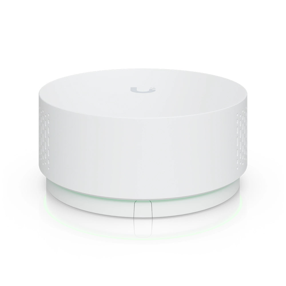 Side view of the Ubiquiti UP-AirQuality sensor with green air quality indicator