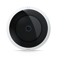 Front view of the white Ubiquiti AI 360 camera showing the central fisheye lens and black dome
