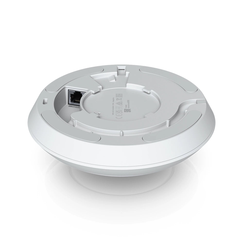 Angled rear view of the Ubiquiti AI 360 camera showing the PoE Ethernet port and mounting interface