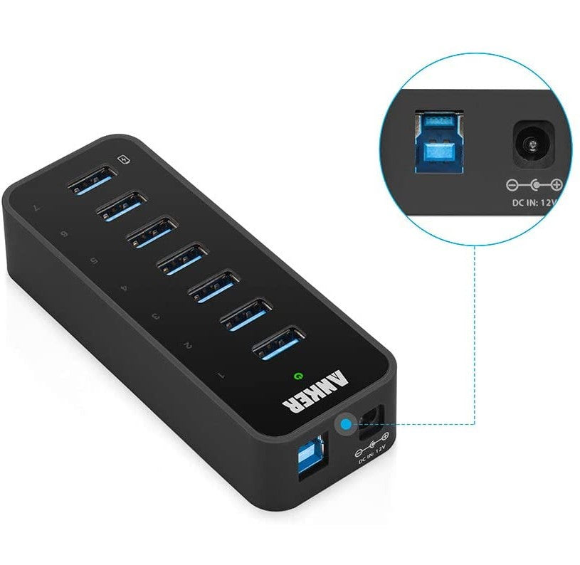Anker 7-Port USB 3.0 Data Hub with 36W Power Adapter and BC