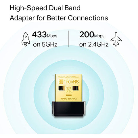 Adaptateur WiFi USB TP-Link Nano AC600 (Archer T2U Nano) - Sans fil double bande 2,4 G/5 G 