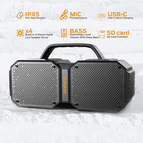 Bugani M83 Portable IPX5 Waterproof Wireless Bluetooth Speakers - Black