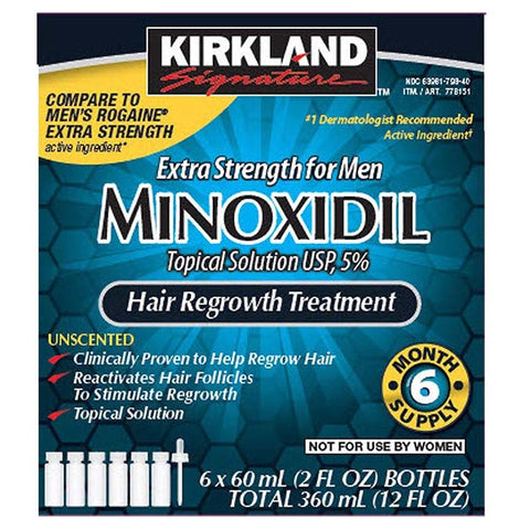 6 Mois Kirkland Minoxidil 5% Traitement Anti-chute Extra Fort Hommes, 12 Fl Oz (Lot de 6)
