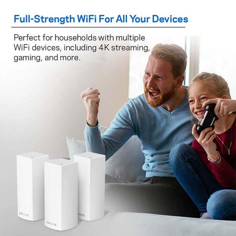 Linksys Velop Intelligent Mesh WiFi System, Tri-Band, 3-Pack White (AC6600)