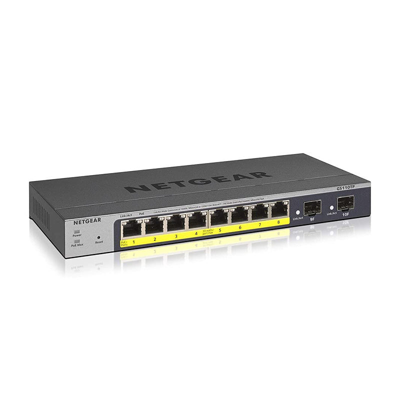 NETGEAR (GS110TPv3) 8-Port Gigabit PoE+ Ethernet Smart Managed Pro Switch with 2 SFP Ports and Cloud Management