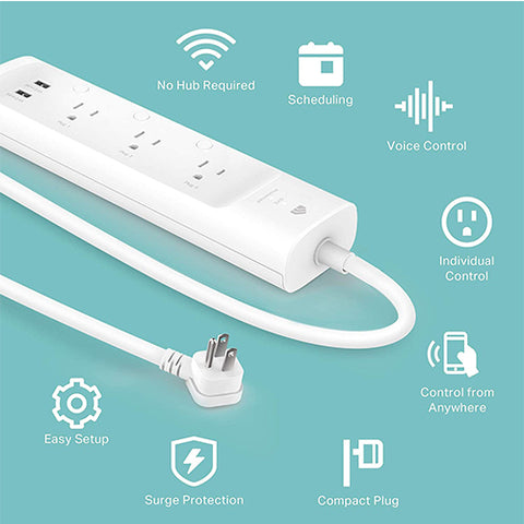 Kasa Smart Plug Power Strip KP303, parasurtenseur avec 3 prises intelligentes contrôlées individuellement et 2 ports USB 